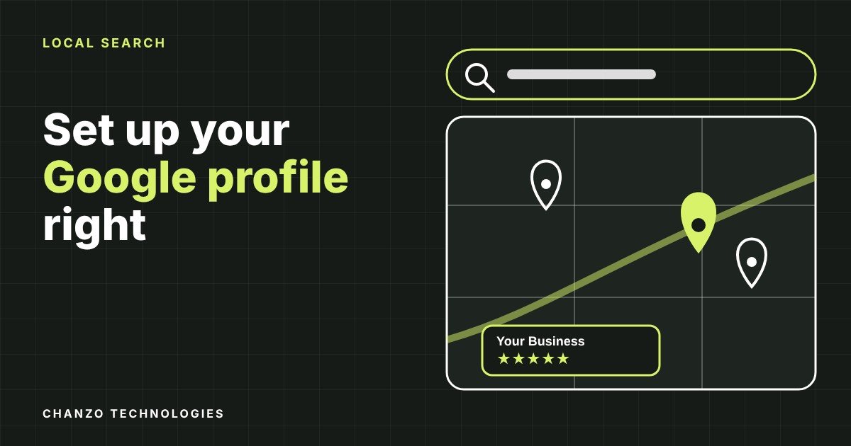Illustration of a search bar above a map with location pins and a highlighted business card showing five stars